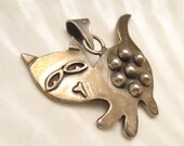 Large Sterling Cat Pendant Whimsical Unusual C4912
