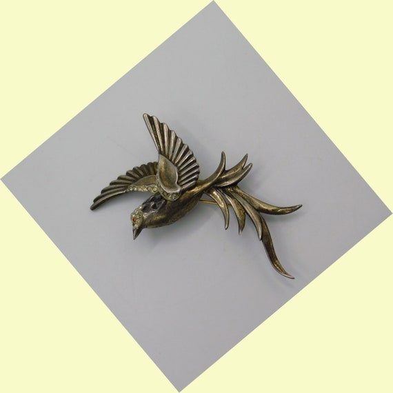 Vintage Sterling Bird Brooch, Bird in Flight, Big… - image 8