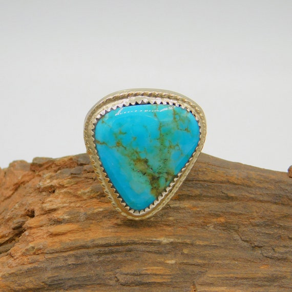 Big Vintage Turquoise Ring, Triangle Turquoise Ri… - image 5