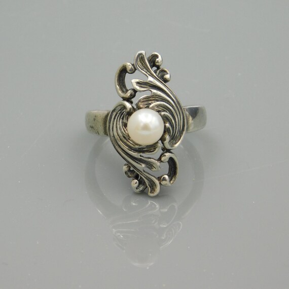 Long Sterling Pearl Ring, Statement Ring - image 4