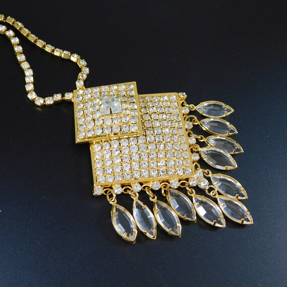 Fringed Rhinestone Necklace, Fringed Pendant, Rhin