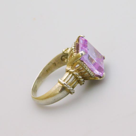 Tall Sterling Statement Ring, Purple Stone Ring - image 5