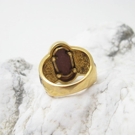 Sterling Enamel Ring, Vermeil Goldstone Sparkly R… - image 7