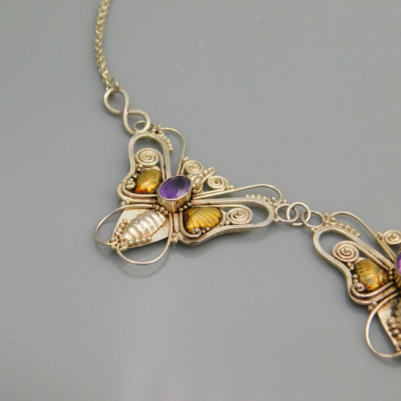 Sterling Butterfly Necklace, Amethyst Butterfly N… - image 3