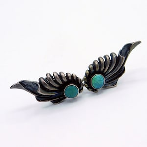 Vintage Turquoise Sterling Silver Wing Earrings
