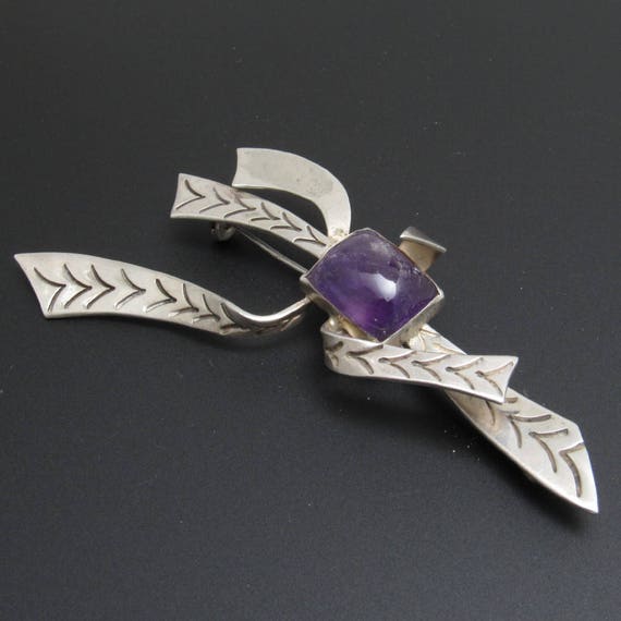 Vintage Sterling Amethyst Brooch, 40s Sterling Je… - image 1