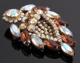 Vintage Czech Rhinestone Brooch Layered Fall Jewelry P5317