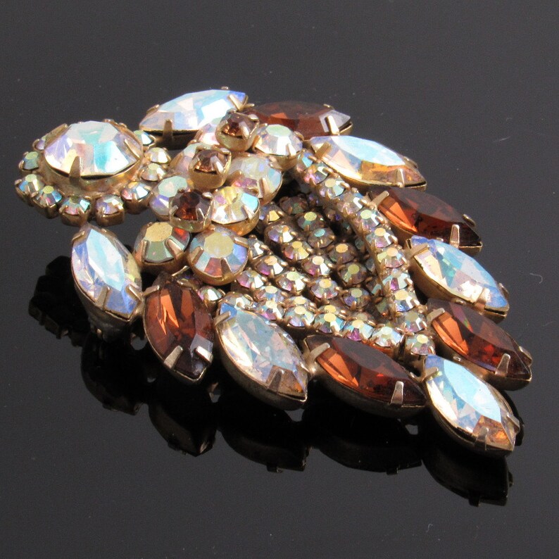 Vintage Czech Rhinestone Brooch Layered Fall Jewelry P5317 image 1