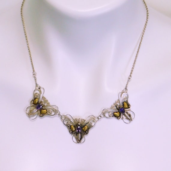 Sterling Butterfly Necklace, Amethyst Butterfly N… - image 8