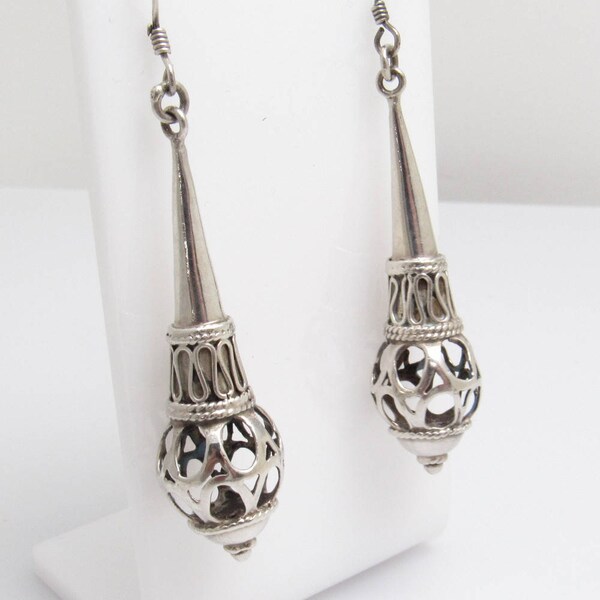 Long Sterling Earrings Vintage Jewelry Ethnic Tribal E6734