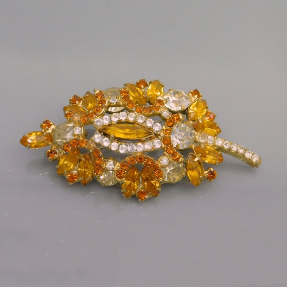 Vintage Rhinestone Leaf Brooch, Rhinestone Jewelr… - image 1