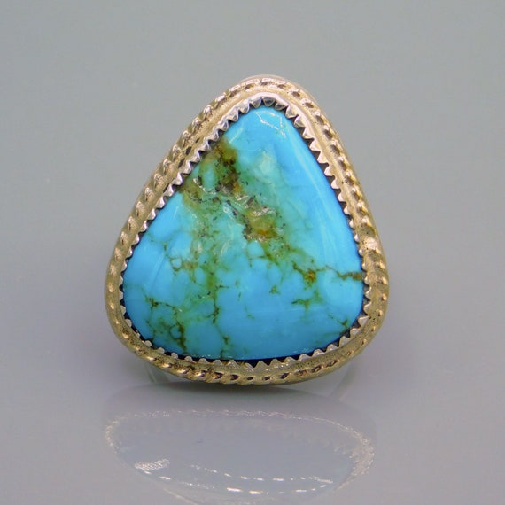 Big Vintage Turquoise Ring, Triangle Turquoise Ri… - image 6
