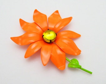 Vintage Orange Flower Brooch Fifties Neon