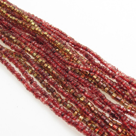 Vintage Red & Gold Seed Bead Bracelet - Multi-Str… - image 2