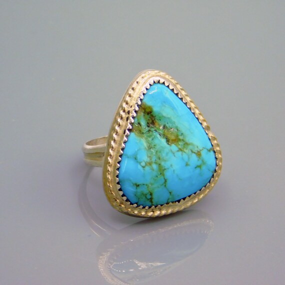 Big Vintage Turquoise Ring, Triangle Turquoise Ri… - image 1