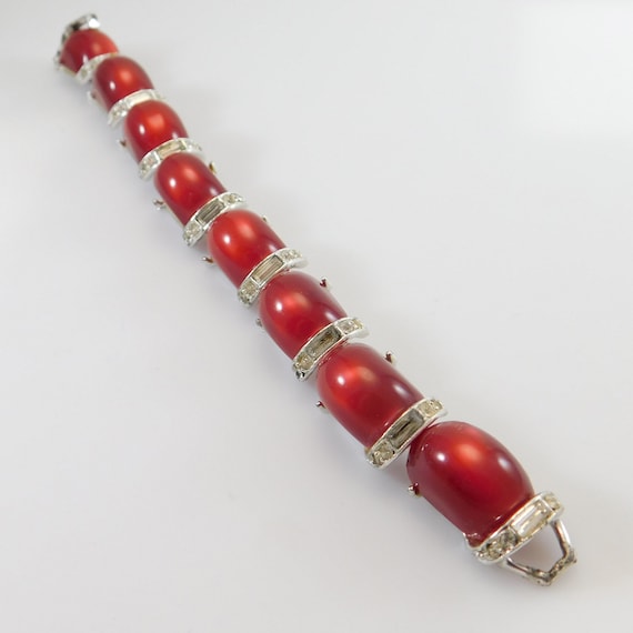 Kramer Red Moonglow Bracelet. Vintage Rhinestone … - image 4