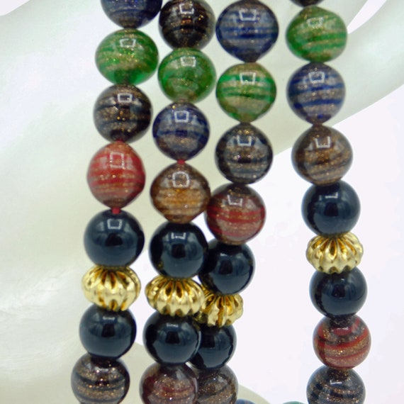 Long Bead Necklace, Glitter Glass Beads, Vintage … - image 3