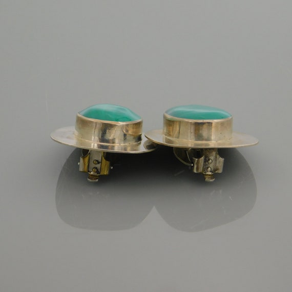 Vintage Sterling Earrings, Clip on Earrings, Gree… - image 5