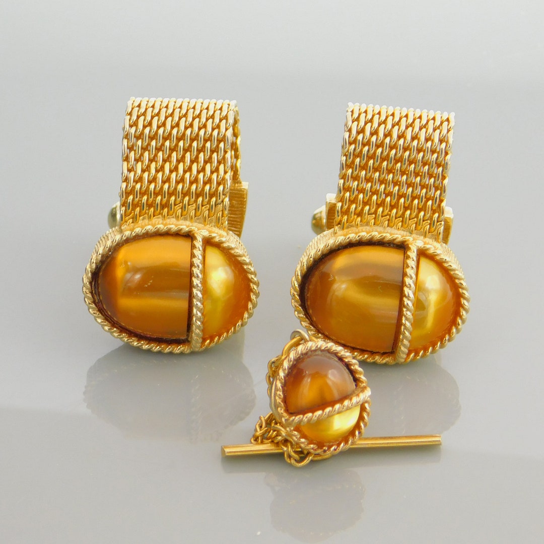 Vintage Cufflinks Tie Tac Set, Mesh Cufflink Set, Mens Jewelry, Vintage ...