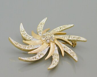 Large Rhinestone Flower Brooch, Rhinestone Pinwheel Flower, Vintage Sarah Coventry Jewelry