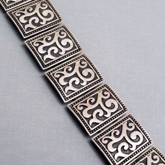 Wide Sterling Panel Link Bracelet, Vintage Sterli… - image 1