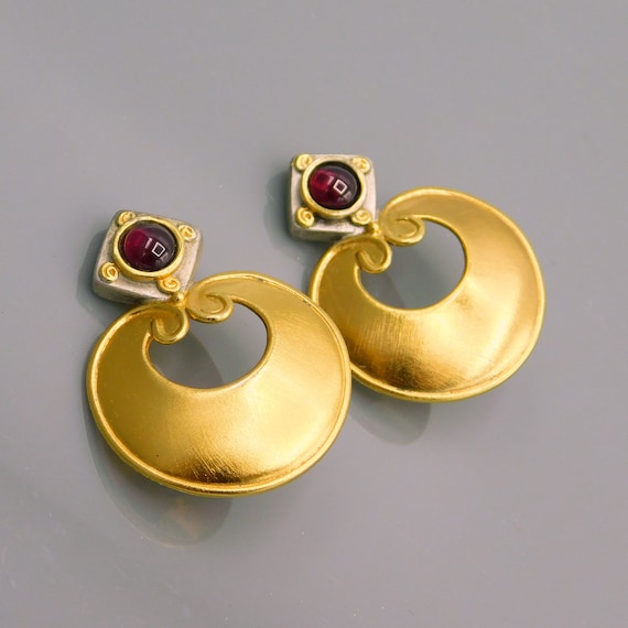 Sterling Garnet Earrings, Gold Sterling Earrings,… - image 1