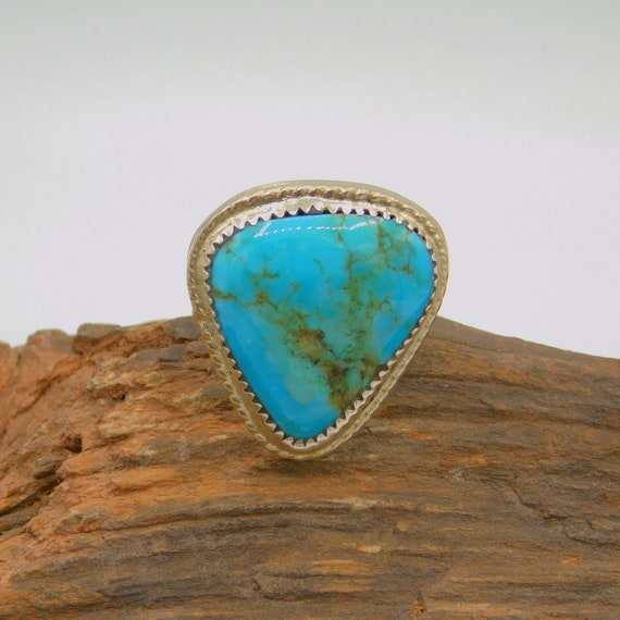 Big Vintage Turquoise Ring, Triangle Turquoise Ri… - image 2