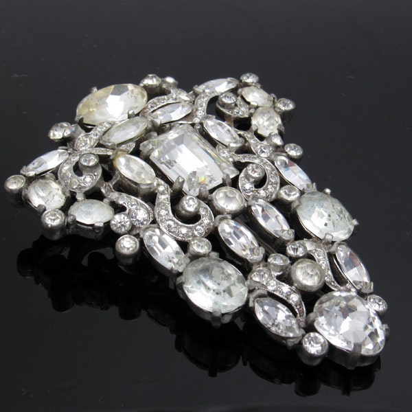 Eisenberg Original Fur Clip Huge Rhinestone Ornate Vintage Jewelry P7471