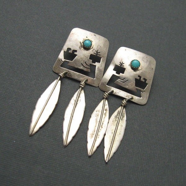 Long Sterling Earrings Southwestern Turquoise Jewelry