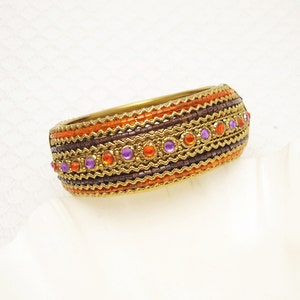 Wide Vintage Bangle Bracelet, Vintage Beaded Bracelet