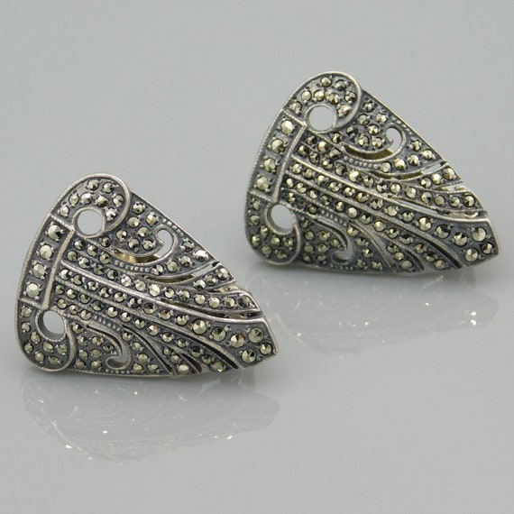 Sterling Deco Marcasite Earrings, Art Deco Earrin… - image 5