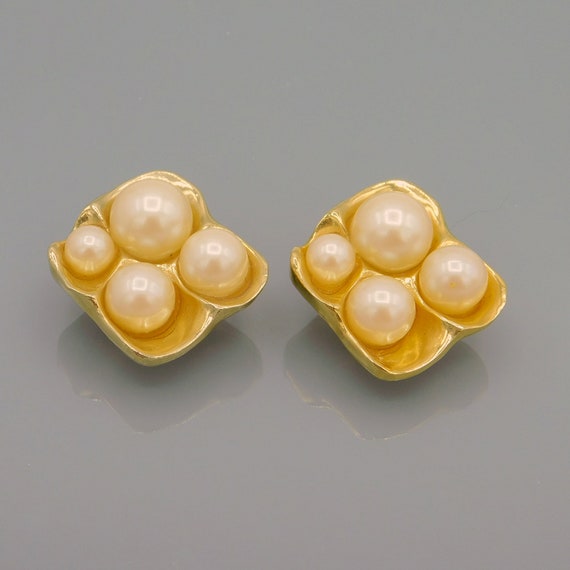 Vintage Tortolani Pearl Earrings, Abstract Earrin… - image 1