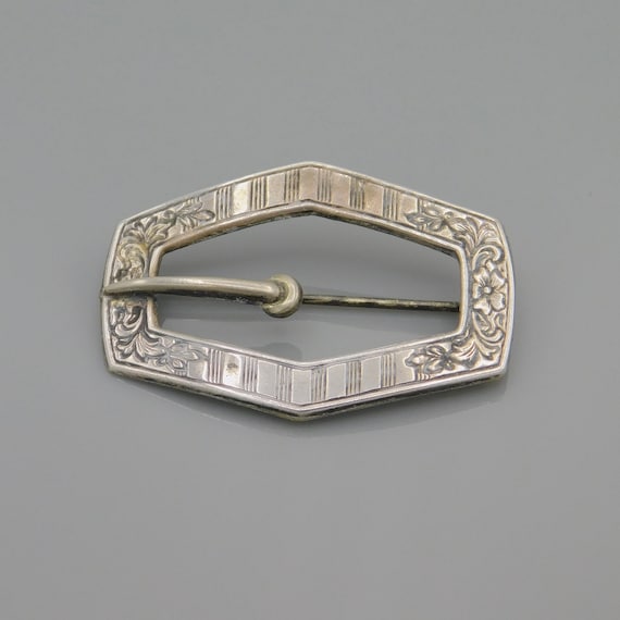 Victorian Era Sterling Buckle Brooch, Vintage Buc… - image 1