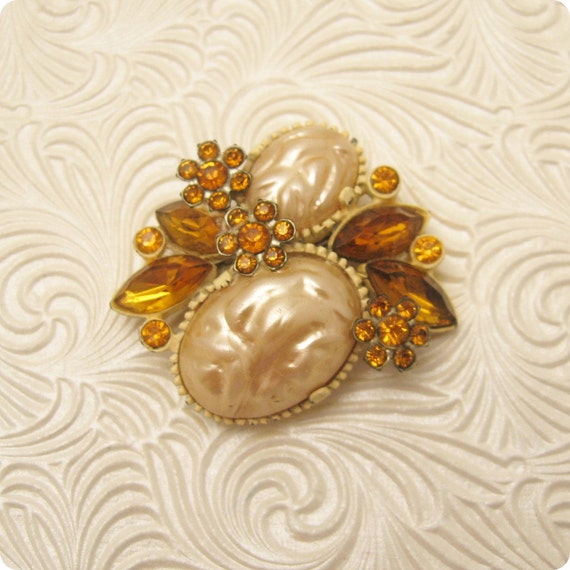 Vintage Rhinestone Brooch, Golden Topaz Jewelry, … - image 2