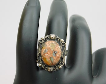 Vintage Sterling Ring, Handmade Unusual Cantera Opal