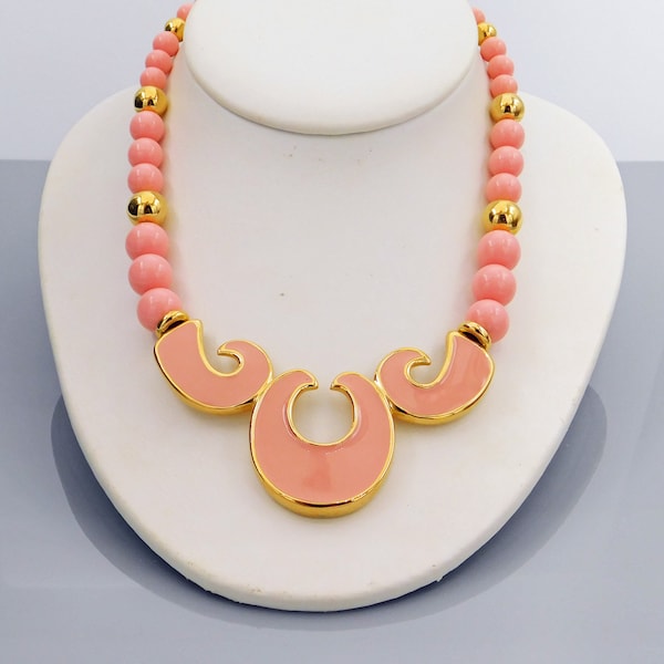 Vintage Napier Bib Necklace, Pink Enamel Bib Necklace, Napier Jewelry