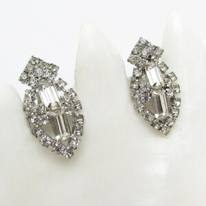 Vintage Rhinestone Earrings Clip Bridal Jewelry