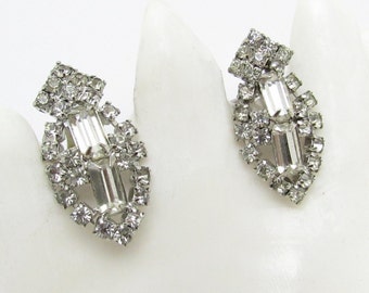 Vintage Rhinestone Earrings Clip Bridal Jewelry