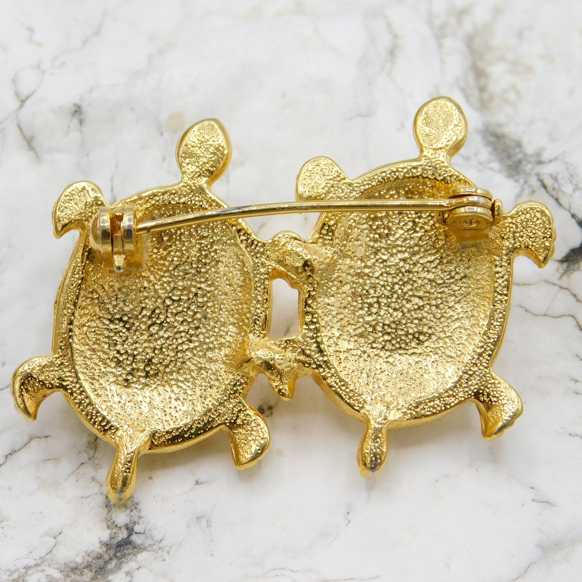 Broche Tortue Dorée Avec Strass - Accessoire Vintage Et Mignon