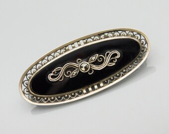 Vintage Marcasite Brooch, 800 Silver Brooch, Black and Silver, Vintage Silver Jewelry, Vintage Brooch