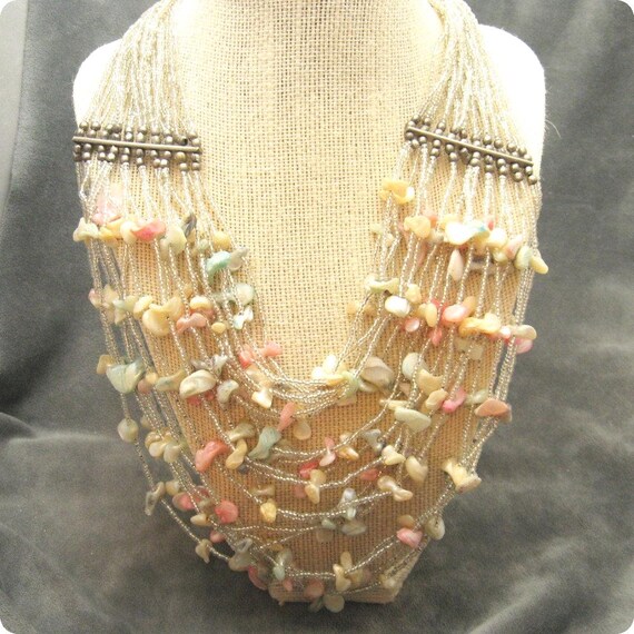 Vintage Shell Bib Necklace, Pastel Summer Jewelry - image 4