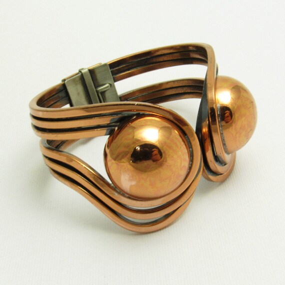 Vintage Burnished Copper Clamper Cuff Bracelet