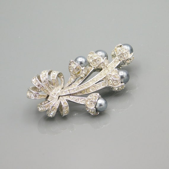 Vintage Nolan Miller Spray Brooch, Elegant Rhines… - image 1