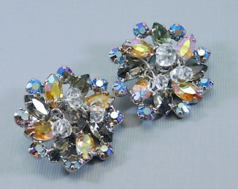 Rhinestone Earrings, Tasseled Cluster Earrings, Unique Vintage Earrings, Bridal Jewelry, Vintage Jewelry, Sparkly Rhinestone Earrings