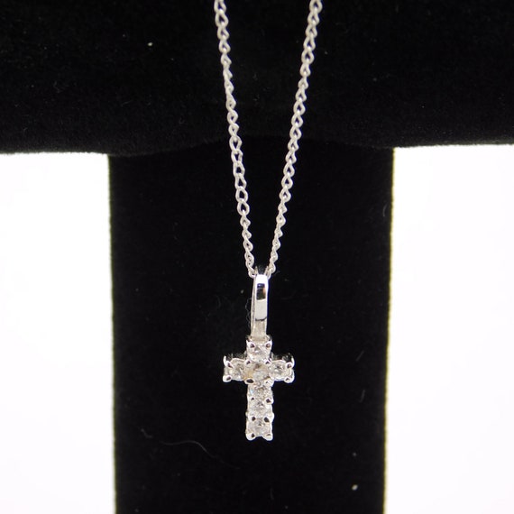Vintage Petite Sterling CZ Cross Necklace, Small … - image 6