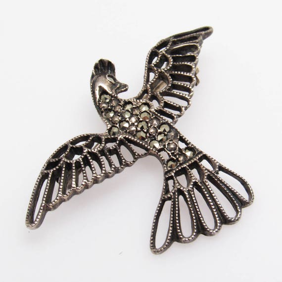 Sterling Marcasite Bird Brooch Vintage Jewelry  - image 5