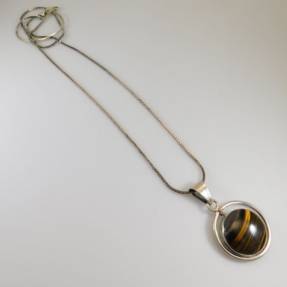 Long Sterling Necklace, Sterling Agate Pendant, V… - image 9