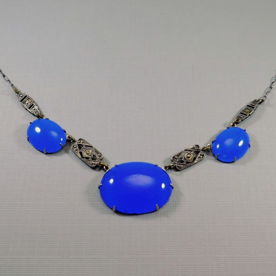 Art Deco Necklace Blue Marcasite Jewelry - image 9