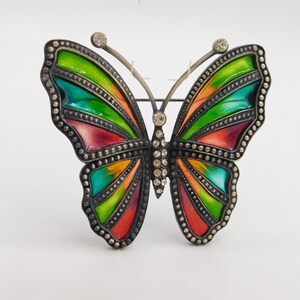 Big Vintage Butterfly Brooch, Stained Glass Butterfly Brooch, Vintage Brooch. Plique a Jour Jewelry, Huge Vintage Brooch