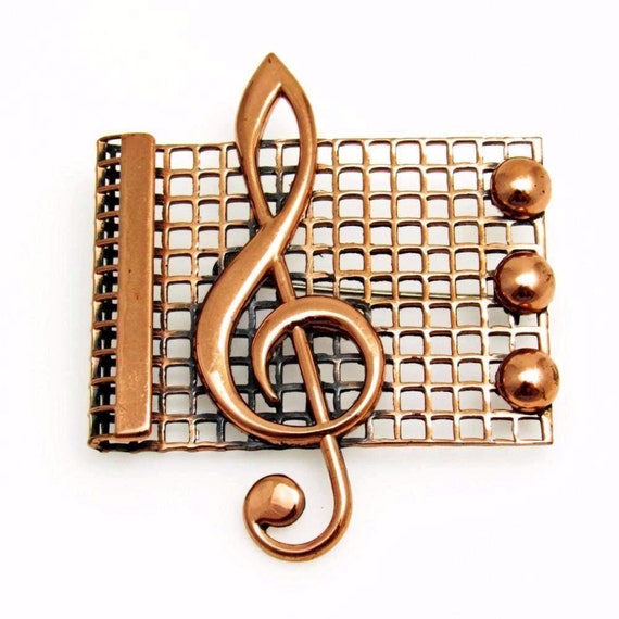 Renoir Copper Treble Clef Vintage Statement Brooch